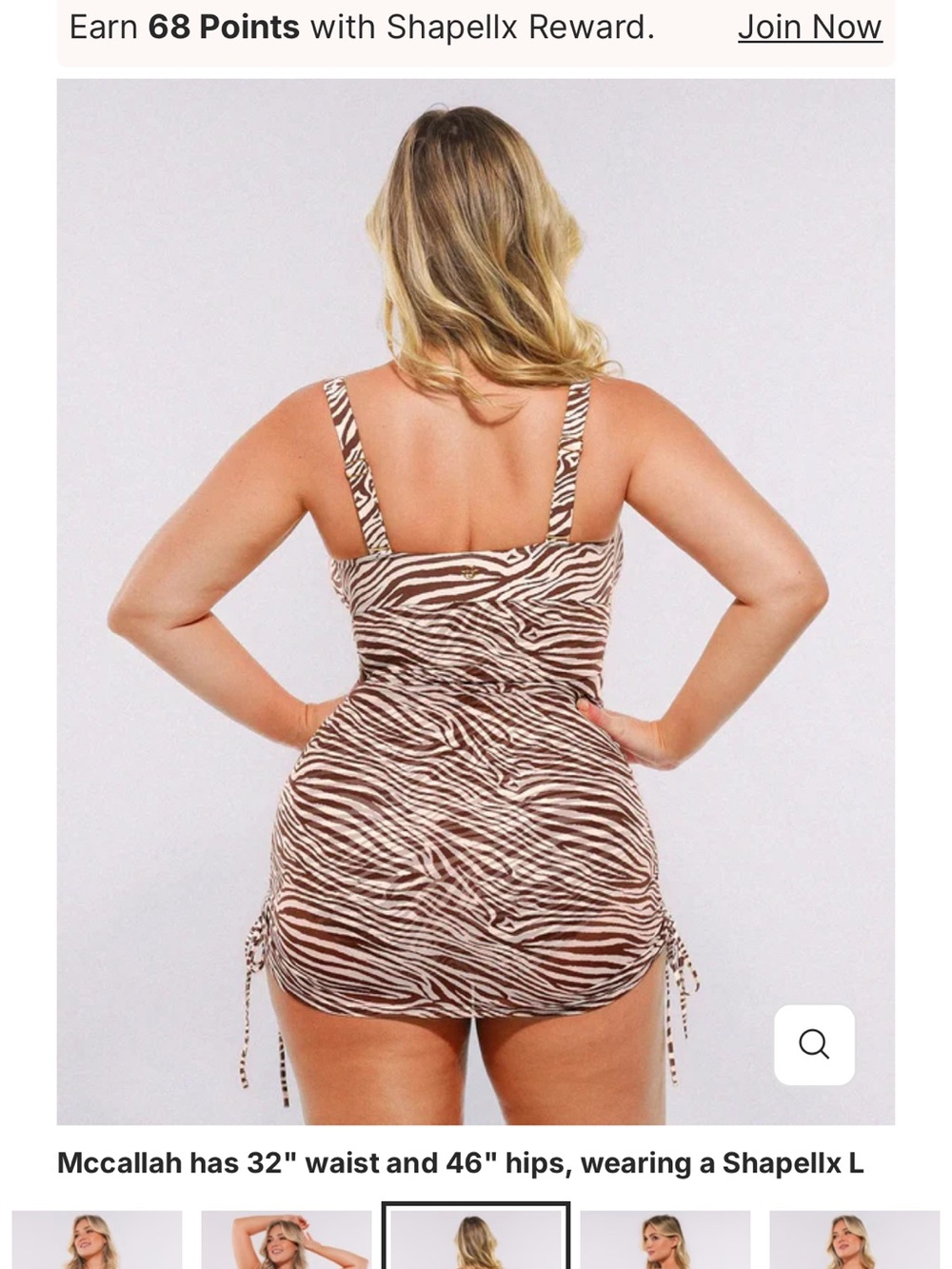 Shapellx Zebra Print One-Piece Swimdress in Brown/White - Picture 3 of 6